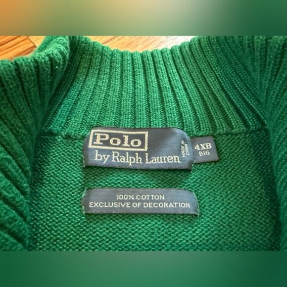 Polo Ralph Lauren Sweater Men’s Sz 4XB Green Orange Pony 1/4 Zip Knit Chunky VTG - Picture 5 of 11
